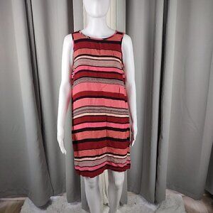 Ann Taylor LOFT Sleeveless Lightweight Striped Pink Red Shift Dress. Size MP